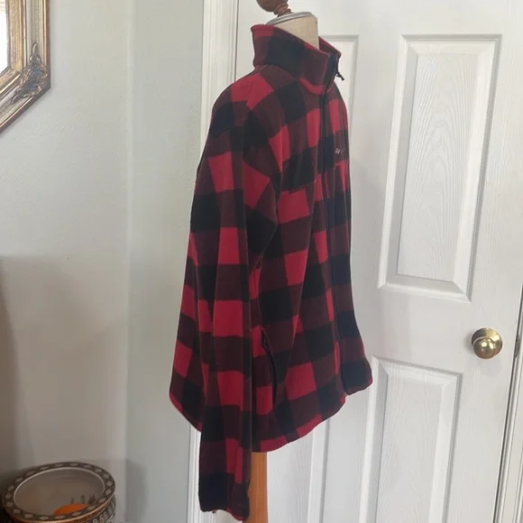 Columbia jacket fleece full zipper pockets Red Black plaid men’s size L large
